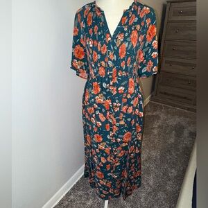 Polagram Size Large Teal and yellowish-Orange flowers